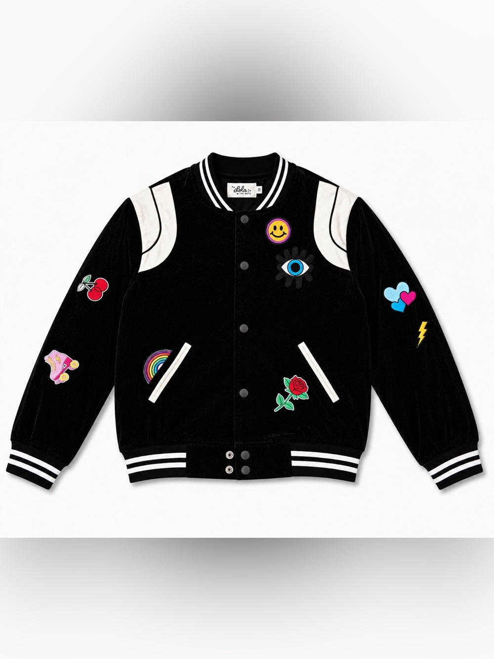 Lola Velvet Patchwork Bomber Jacket in Black & White
